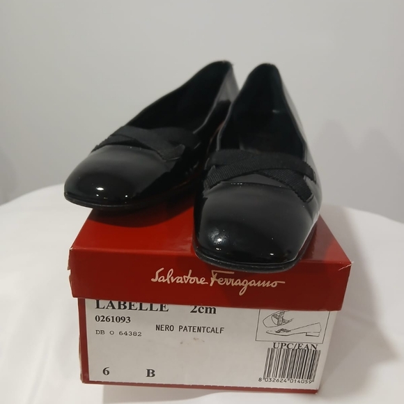 Black SALVATORE FERRAGAMO Labelle Nero Patent calf Leather Crossover 5.5B Shoes - Picture 2 of 12